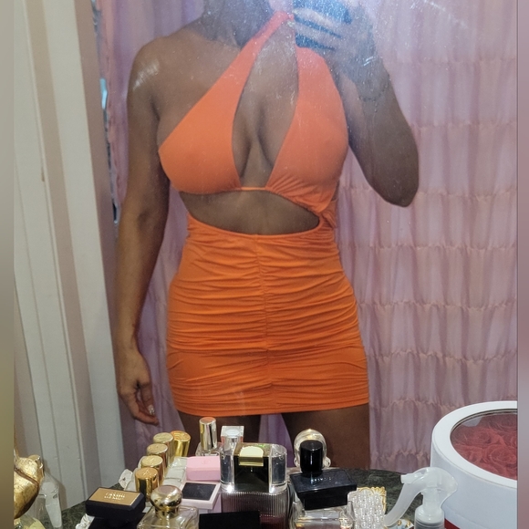 Cutout bodycon vacation mini one shoulder dress orange medium - Picture 5 of 5
